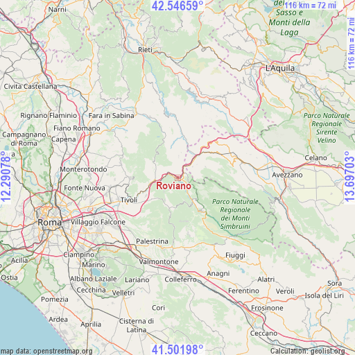 Roviano on map