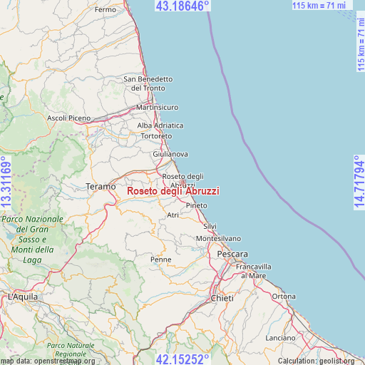 Roseto degli Abruzzi on map
