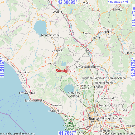 Ronciglione on map