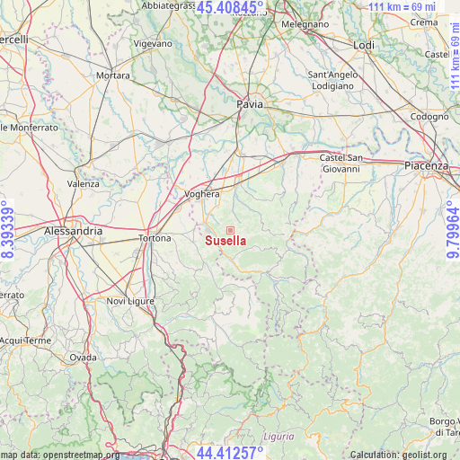 Susella on map