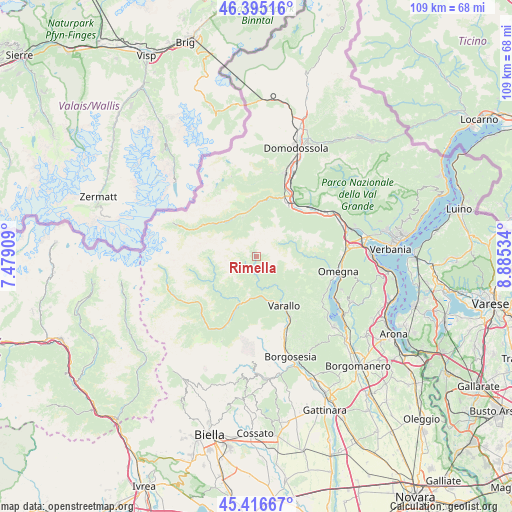 Rimella on map