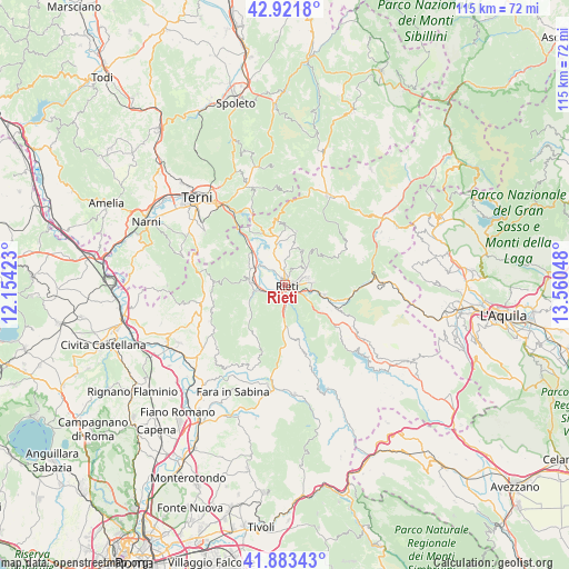 Rieti on map