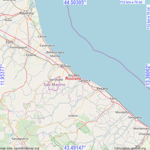 Riccione on map