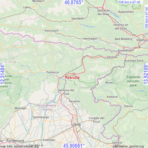 Resiutta on map