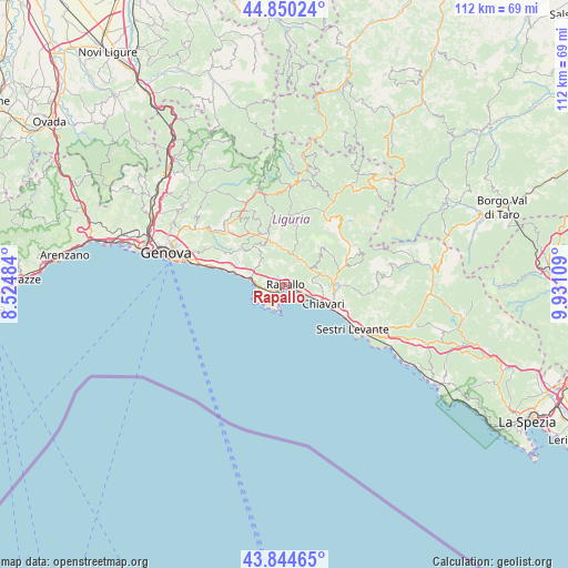 Rapallo on map