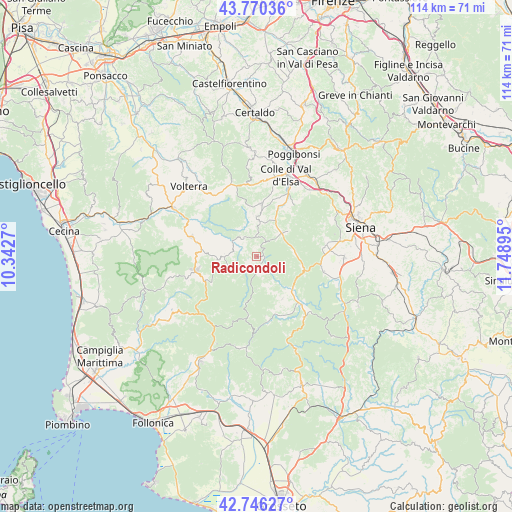 Radicondoli on map