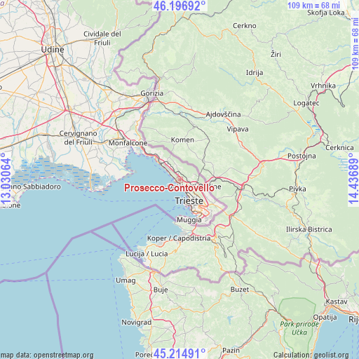 Prosecco-Contovello on map