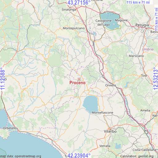 Proceno on map