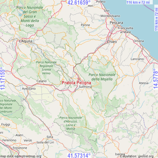 Pratola Peligna on map