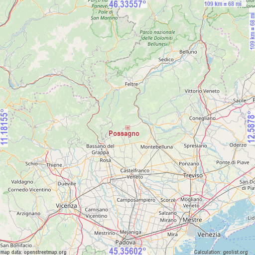 Possagno on map