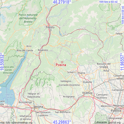 Posina on map