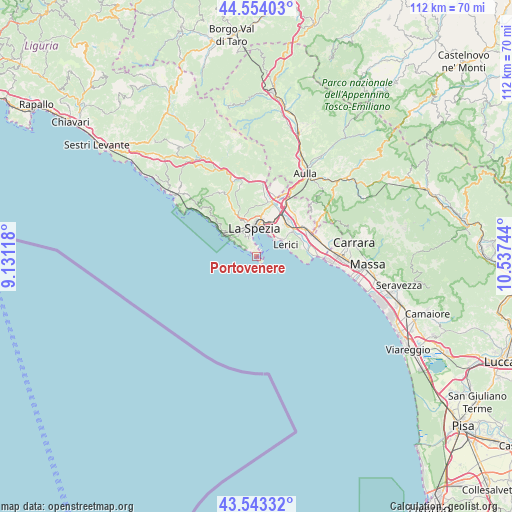 Portovenere on map