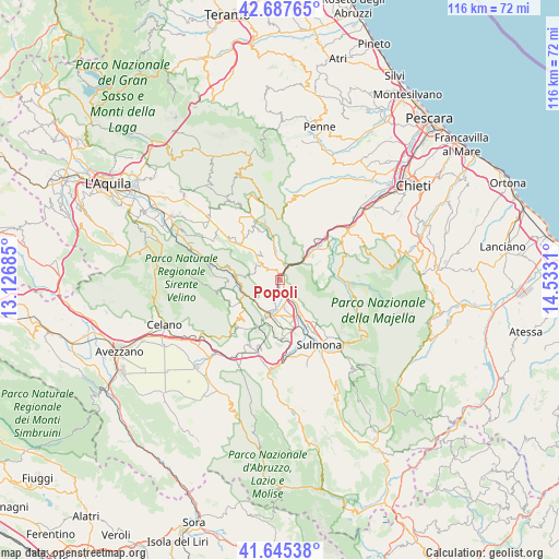 Popoli on map