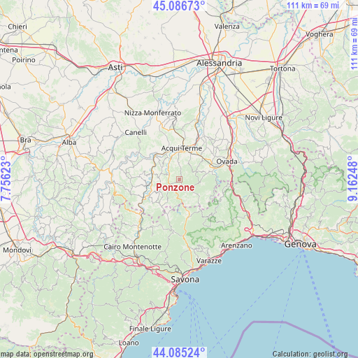 Ponzone on map