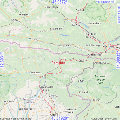 Pontebba on map