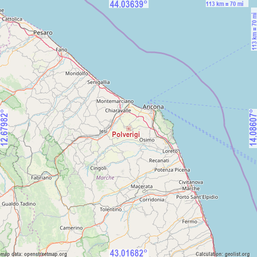 Polverigi on map