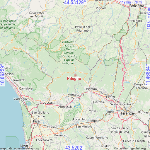 Piteglio on map