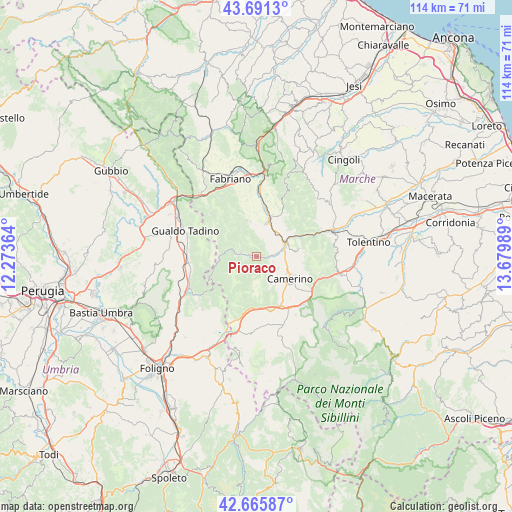 Pioraco on map