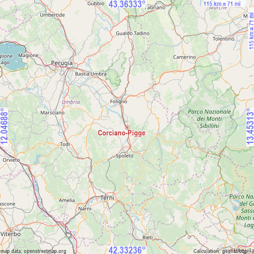 Corciano-Pigge on map