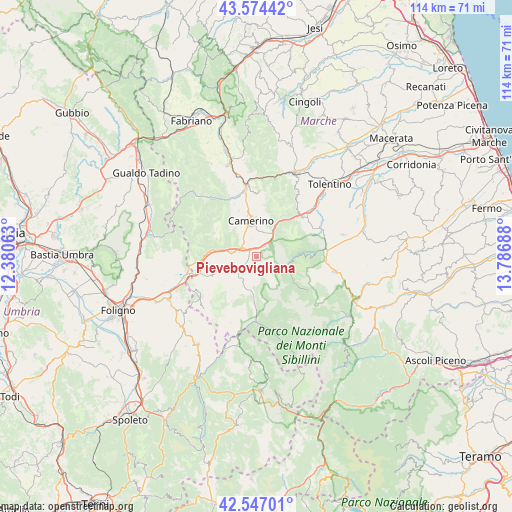 Pievebovigliana on map