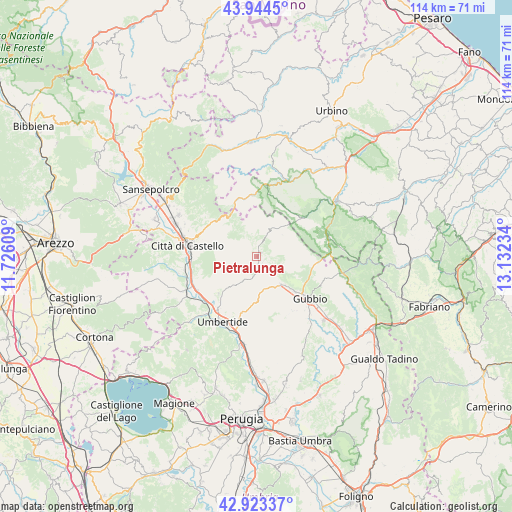 Pietralunga on map