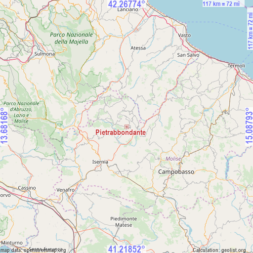 Pietrabbondante on map