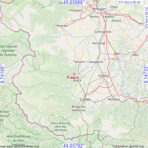 Piasco on map