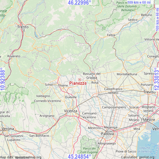 Pianezze on map