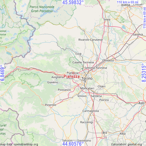 Pianezza on map