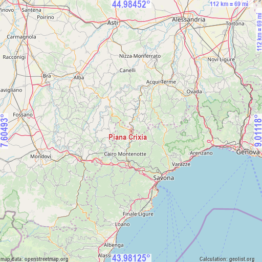 Piana Crixia on map