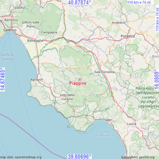 Piaggine on map