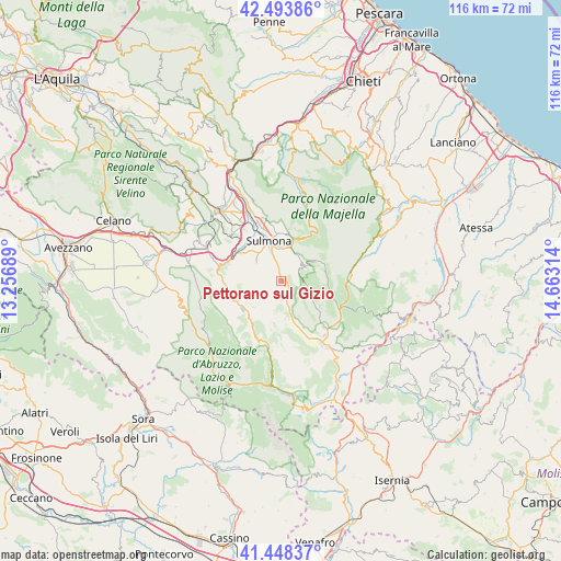 Pettorano sul Gizio on map