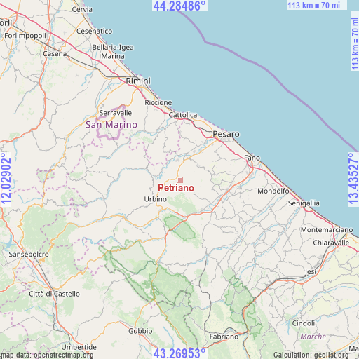 Petriano on map