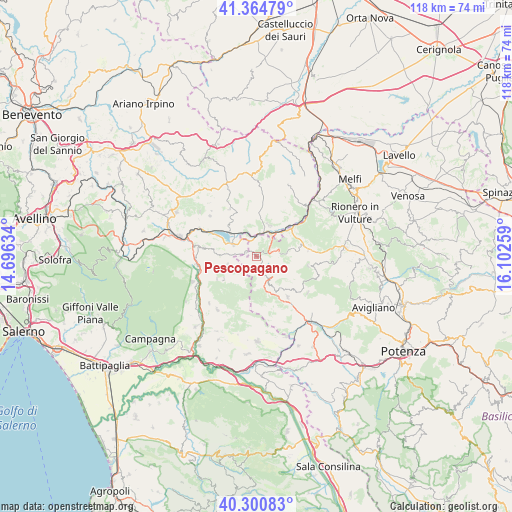 Pescopagano on map