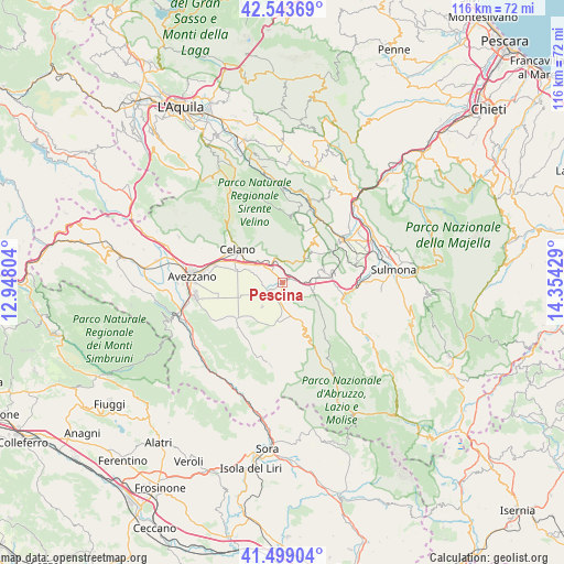 Pescina on map