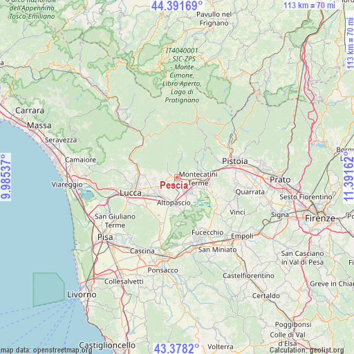 Pescia on map