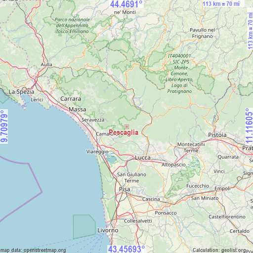 Pescaglia on map