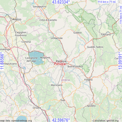 Perugia on map