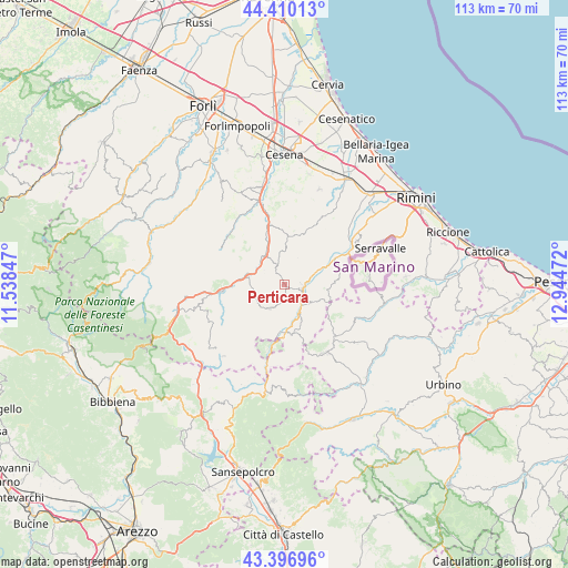 Perticara on map