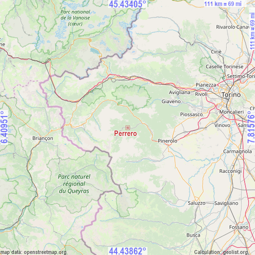 Perrero on map