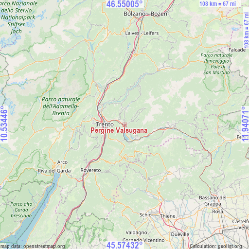 Pergine Valsugana on map