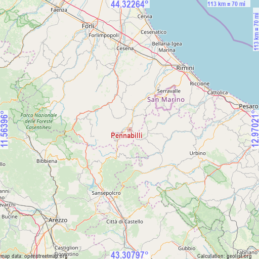 Pennabilli on map