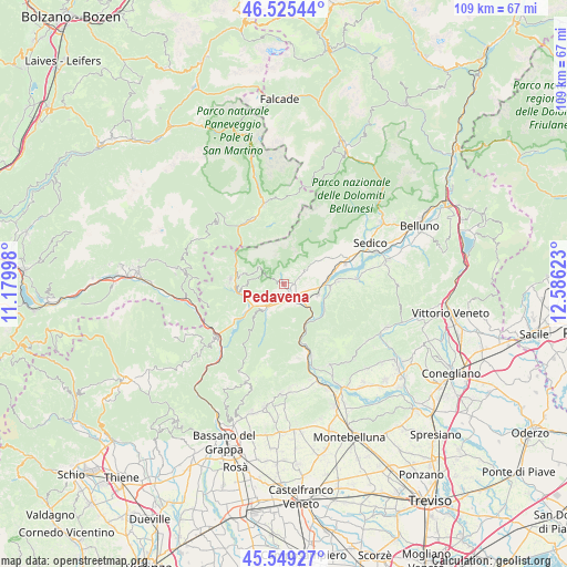 Pedavena on map