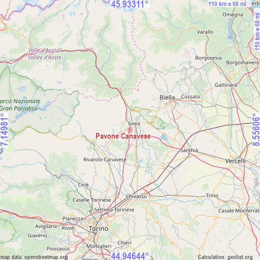 Pavone Canavese on map