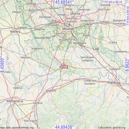 Pavia on map