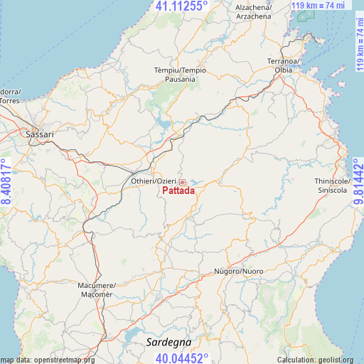 Pattada on map