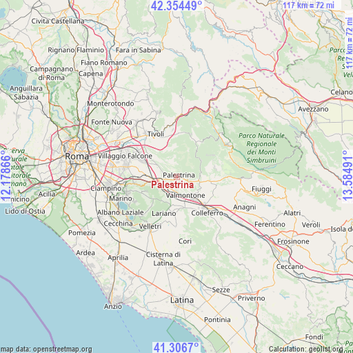 Palestrina on map