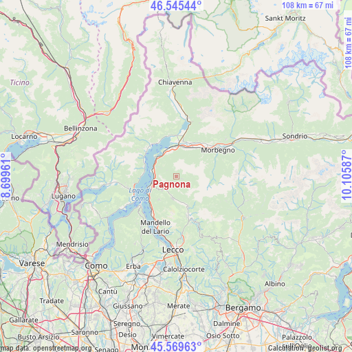 Pagnona on map