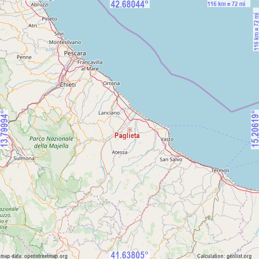 Paglieta on map