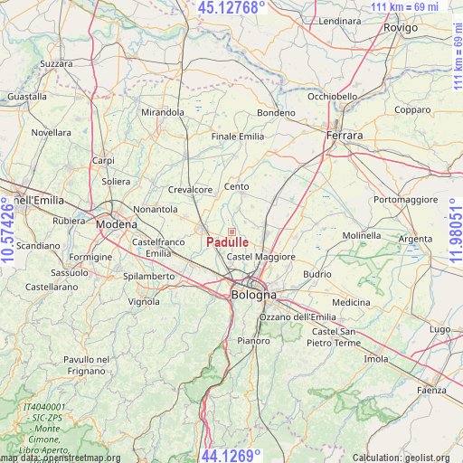 Padulle on map